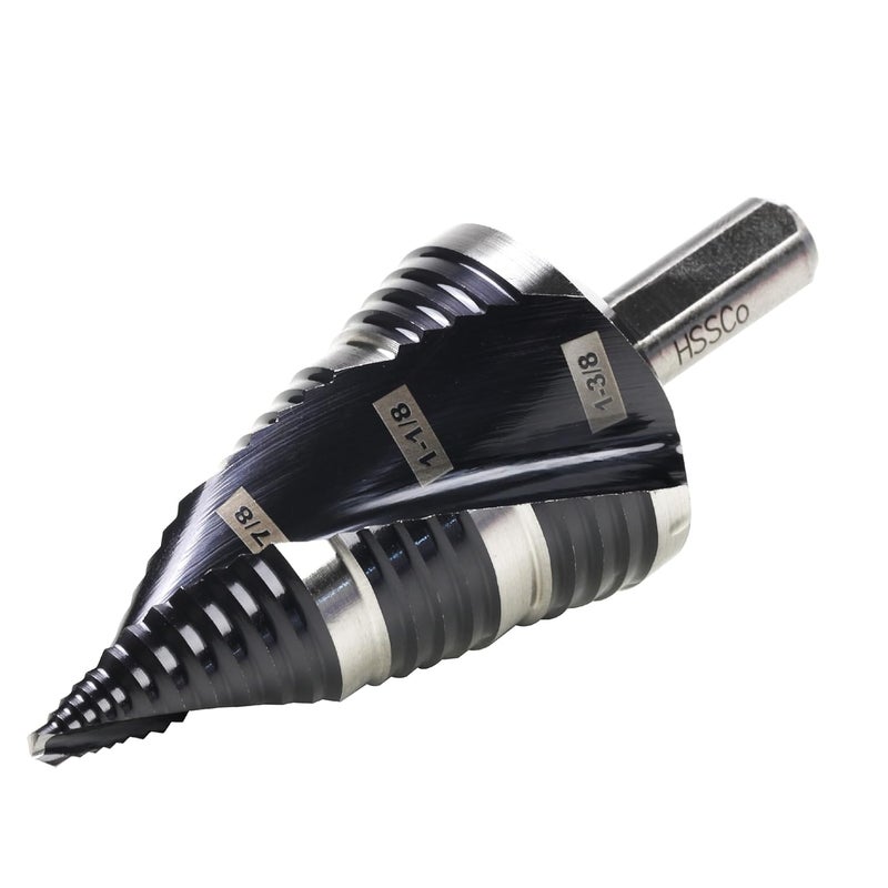 Jerax tools Heavy Duty M35 HSS 1/4 to 1-3/8 Inch Step Drill Bit with Double Flutes, Large High Speed Steel Step Bit for Stainless Steel, Metal, Wood - Image 1